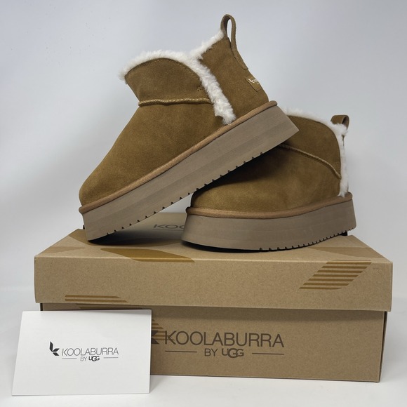 koolaburra by uggs ultra mini platform booties women 5M Brown New W/Box 1158590